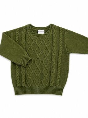 Rococo Olive Green Cable Knit Kids Sweater